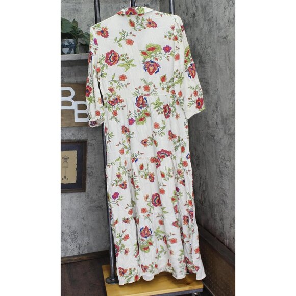 NWT Ny Collection Petites Crinkle Tiered Maxi Dress Ivory Floral Off White PL - Picture 4 of 6